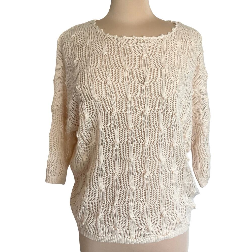 A'reve Cream Loose Weave Crochet Sweater Size S/M Beachy Neutral Soft Girl